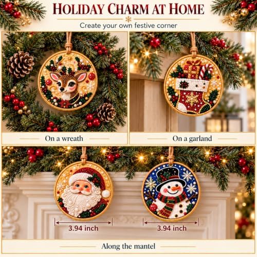 6 PCS DIY Pearl Diamond Art Kits for Adults, Wooden Christmas Ornaments