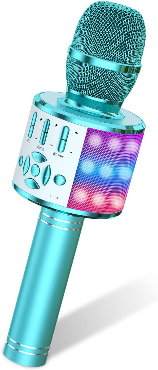 Kids Karaoke Microphone Machine Toys for Girls Bluetooth Microphone with LED Light