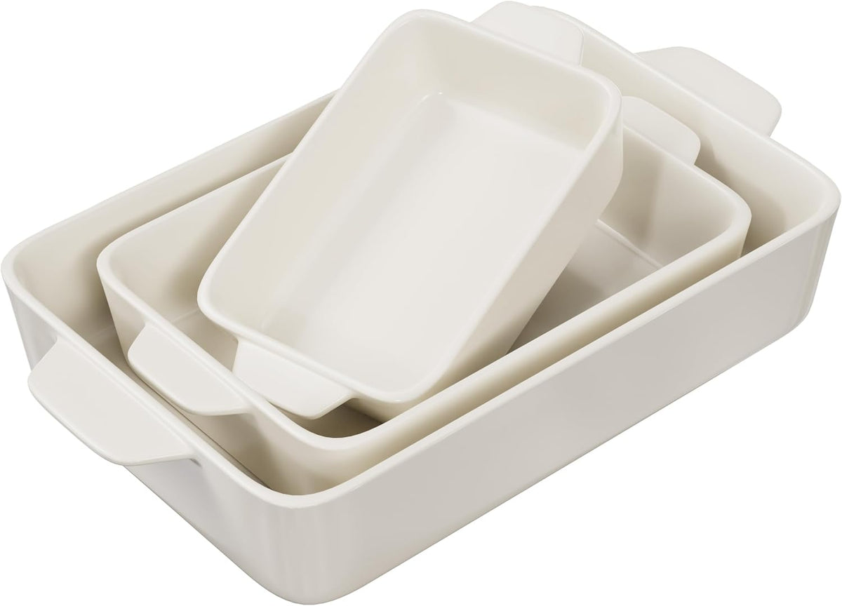 Kook Ceramic Bakeware Set, Rectangular Baking Dishes, For Casseroles, Lasagna, Cake