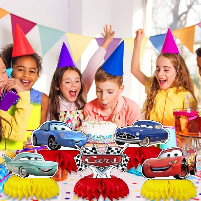 For Cars Birthday Party Supplies , 8Pcs Honeycomb Centerpieces for Cars Party Decorations