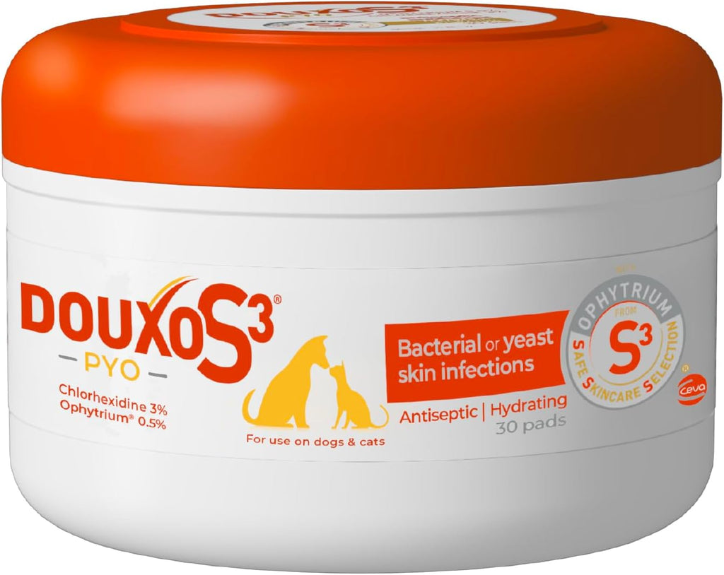Douxo S3 Pyo Pads, Contains 3% Chlorhexidine & 0.5% Ophytrium, Antiseptic