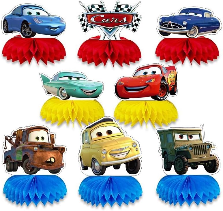 For Cars Birthday Party Supplies , 8Pcs Honeycomb Centerpieces for Cars Party Decorations