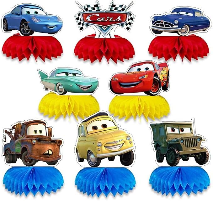 For Cars Birthday Party Supplies , 8Pcs Honeycomb Centerpieces for Cars Party Decorations