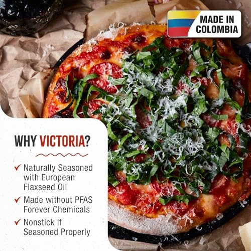 Victoria 10-Inch Cast Iron Comal Pizza Pan with 2 Side Handles