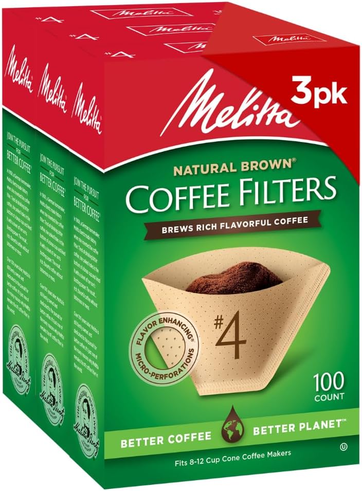 Melitta #4 Cone Coffee Filters, Natural Brown, 100 Count