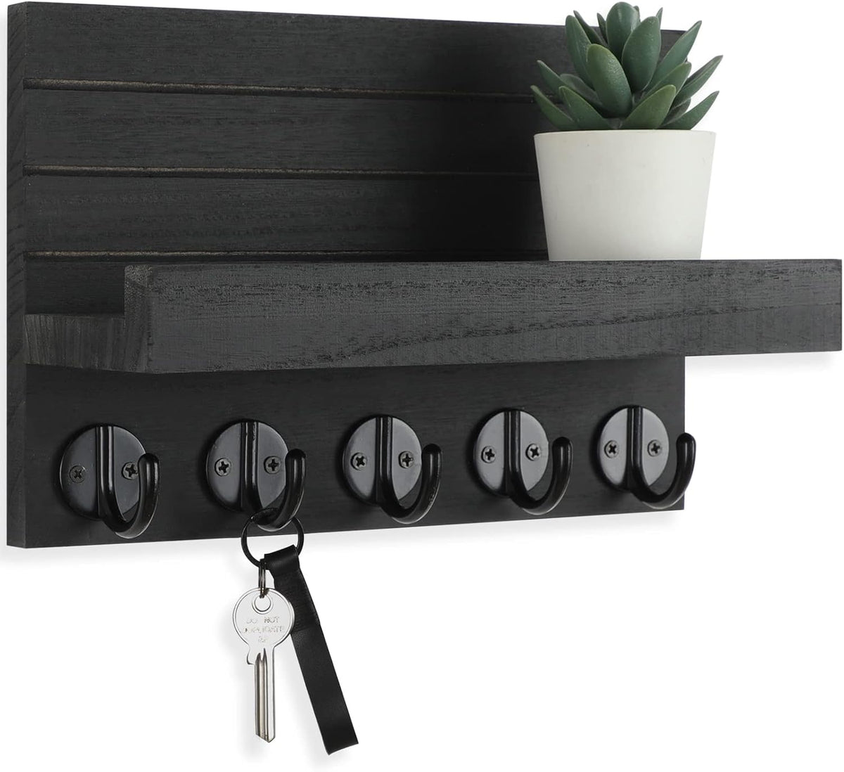 Lwenki Key Holder for Wall, Decorative Key and Mail Holder with Shelf Has Large Hooks