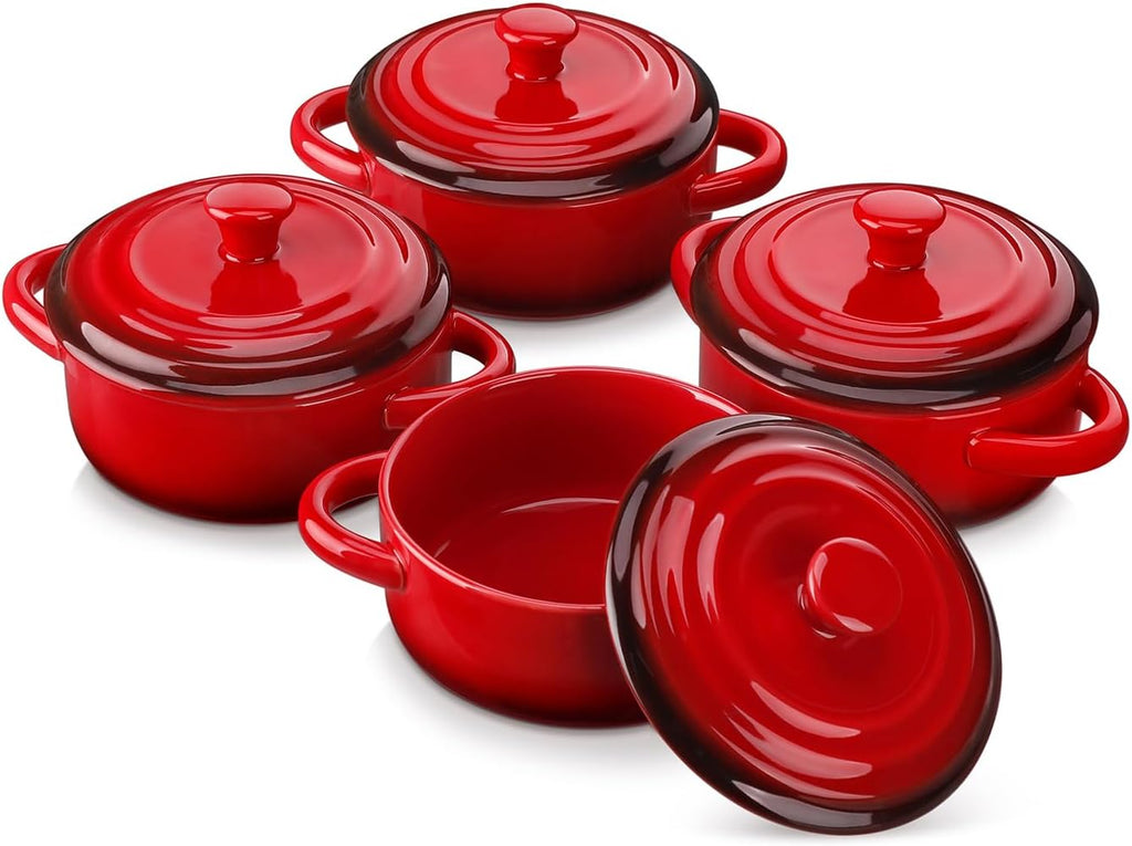 LOVECASA Mini Cocotte Set,12 OZ Small Casserole Dishes with Lids, Soup Bowls With Handles
