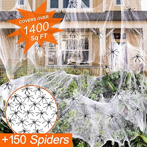 ZPISF 1400 sqft Halloween Spider Webs Decorations with 150 Extra Fake Spiders