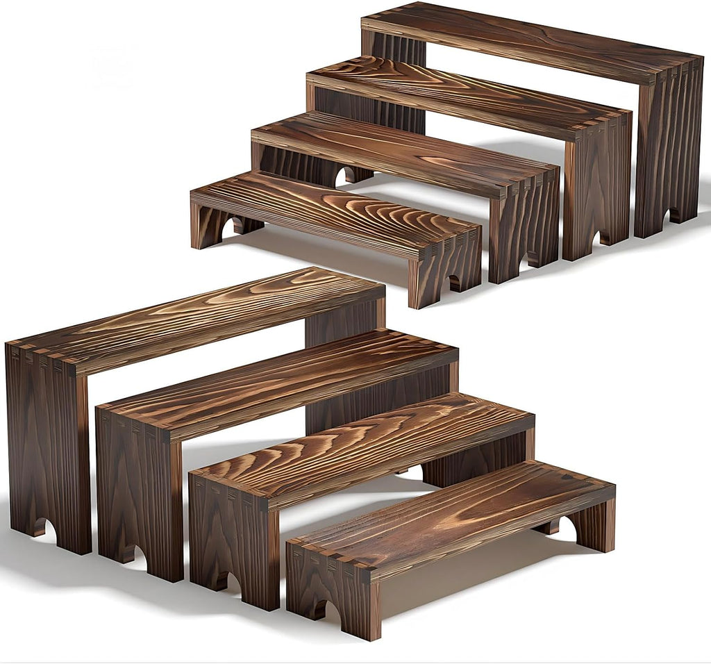 2 Set Wooden Tiered Risers Display Stands for Vendor Events