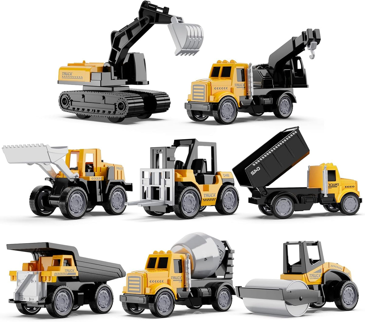 HONGTUO Alloy Mini Construction Vehicles, 8Pcs Die-cast Construction Toys
