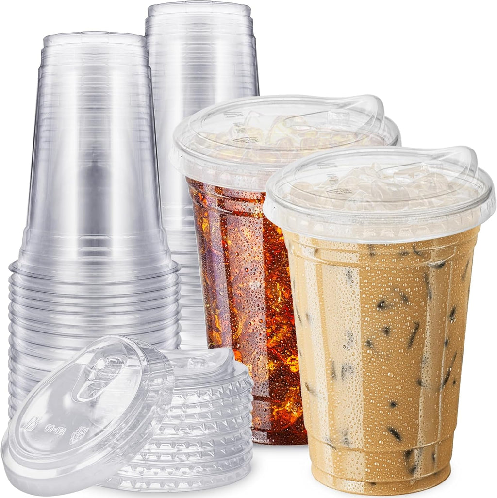 Qinsihwn 20 oz Clear Plastic Cups with Strawless Sip Lid