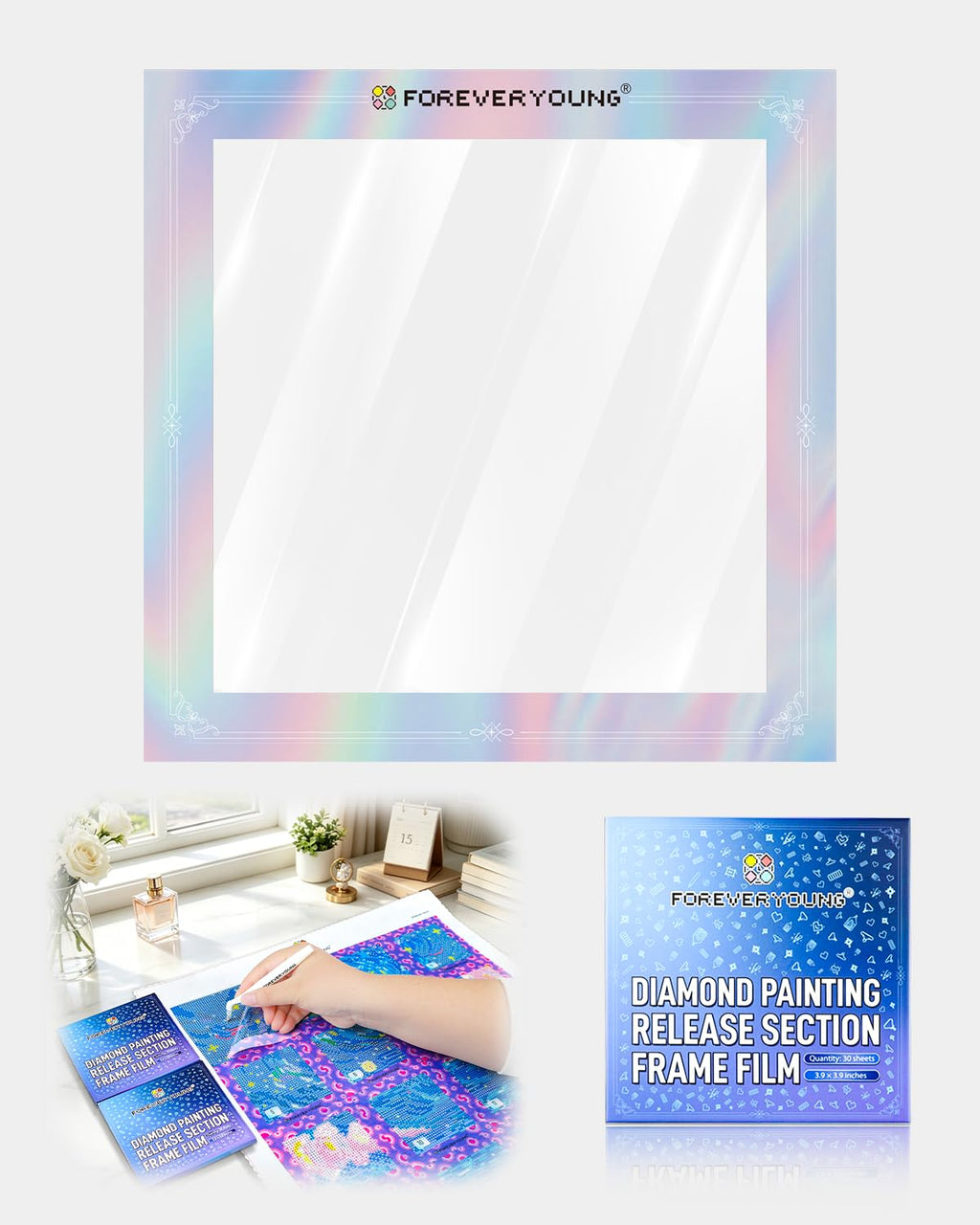 ForeverYoung Reusable Diamond Art Release Film 30 PCS Gradient Rainbow - reusable diamond painting release paper