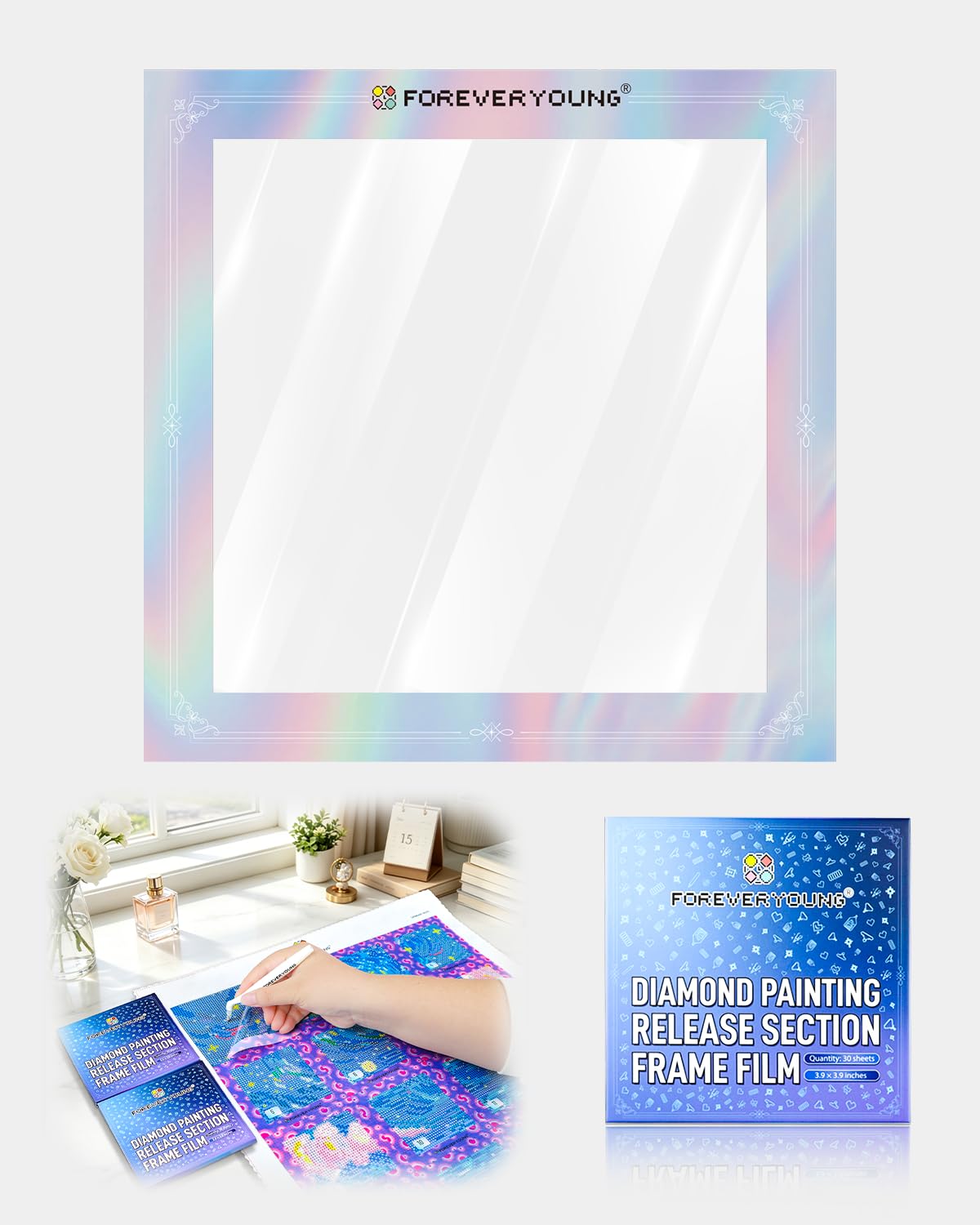 ForeverYoung Reusable Diamond Art Release Film 30 PCS Gradient Rainbow - reusable diamond painting release paper
