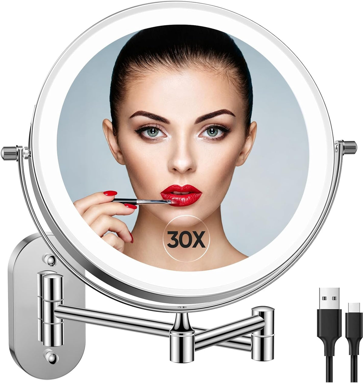 FUNTOUCH 5000mAh Rechargeable Wall Mounted Lighted Makeup Mirror 1X30X - rechargeable wall mounted lighted makeup vanity