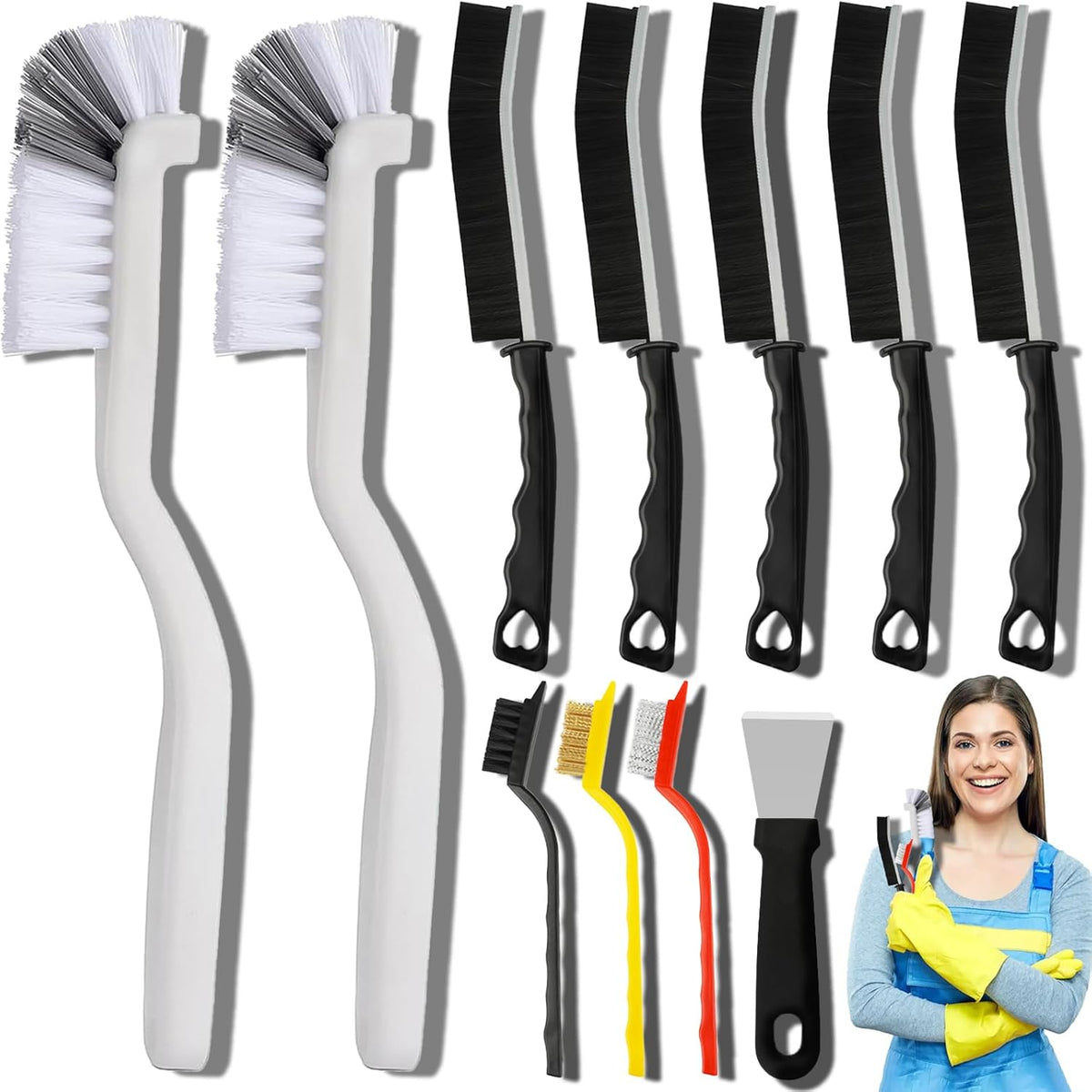 Dfacio 11Pcs Crevice Cleaning Brush Set, Hard Bristle Cleaning Supplies