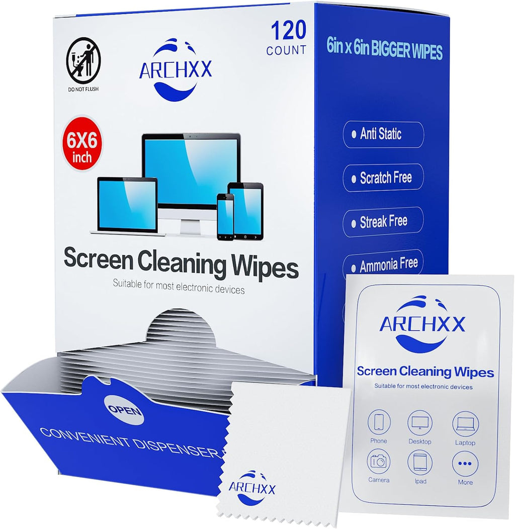 Screen Wipes for Electronics, 120 Count 6"x6" Pre-Moistened Screen Cleaner for Screens