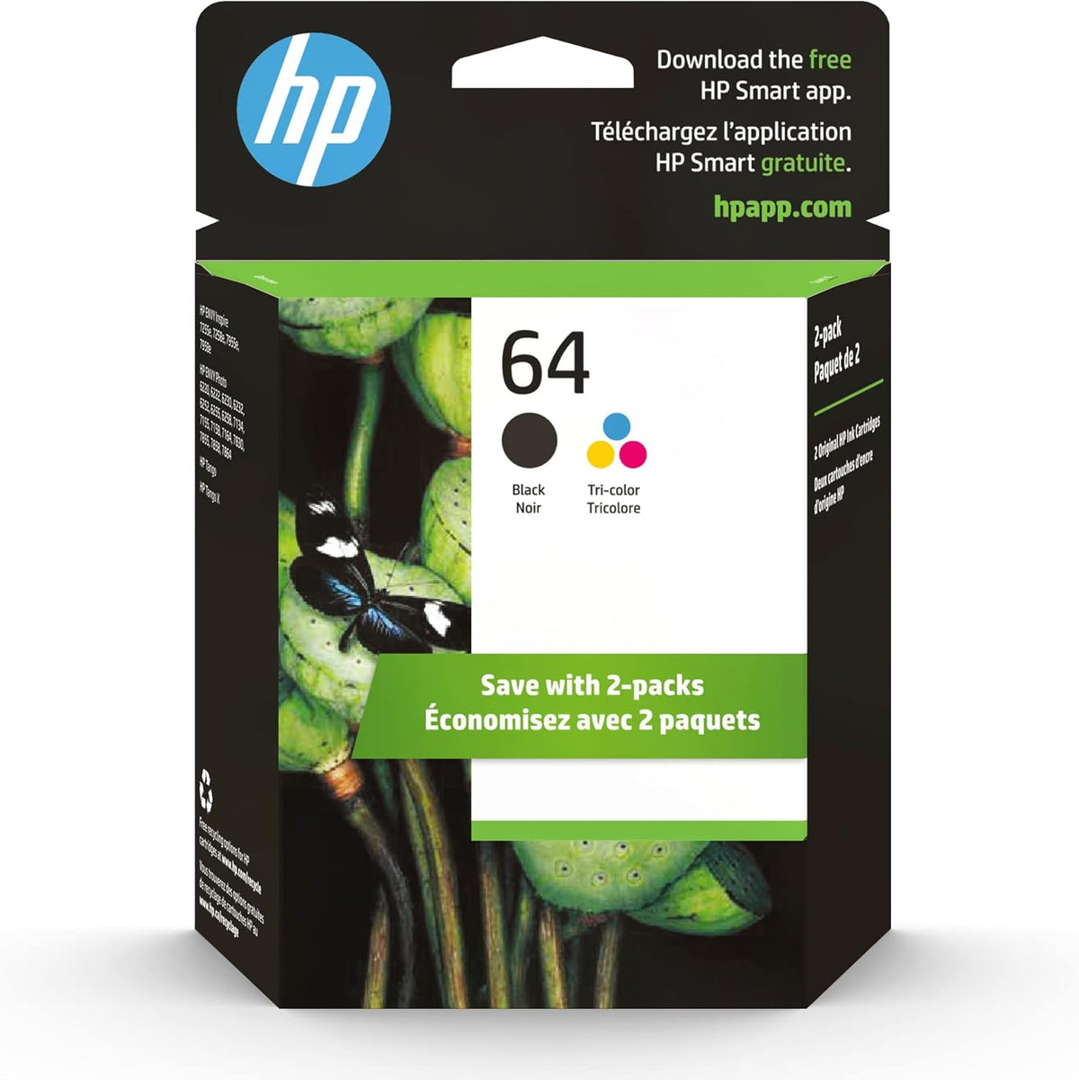 HP 64 Black & Tri-Color Ink Cartridges Printers