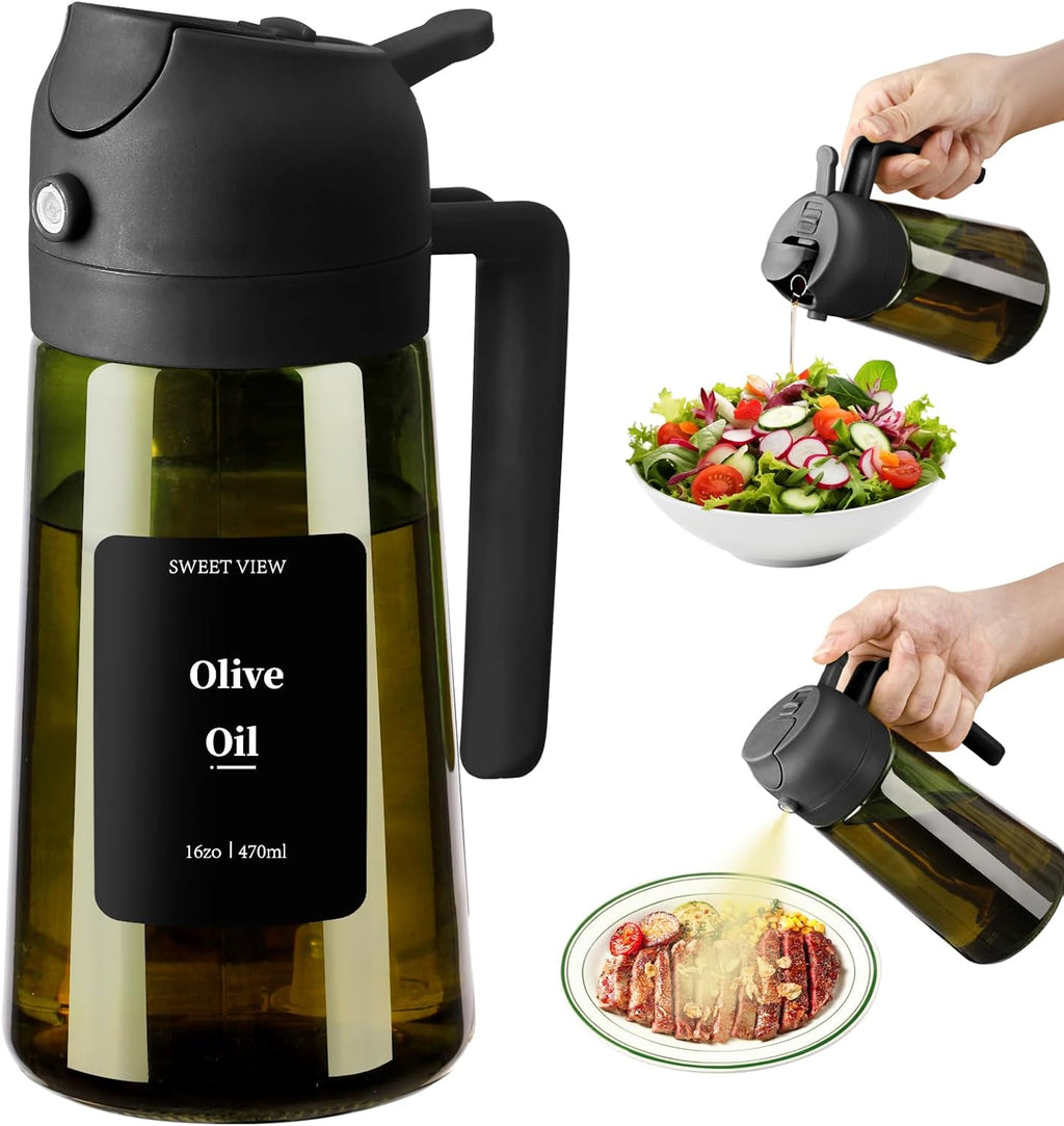 Olive Oil Sprayer for Cooking, 16oz/470ml Glass Light-Proof Oil Pourer