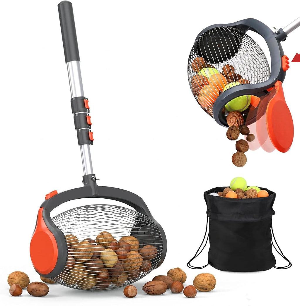GAINO Nut Gatherer Roller with Foot Pedal, Acorn Picker Upper & Bag