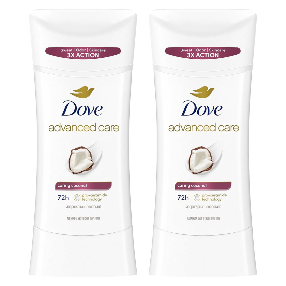Dove Advanced Care Antiperspirant Caring Coconut, 2 Count Deodorant Stick