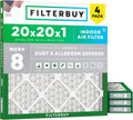 Filterbuy 20x20x1 Air Filter MERV 8 Dust & Allergy Defense (4-Pack)