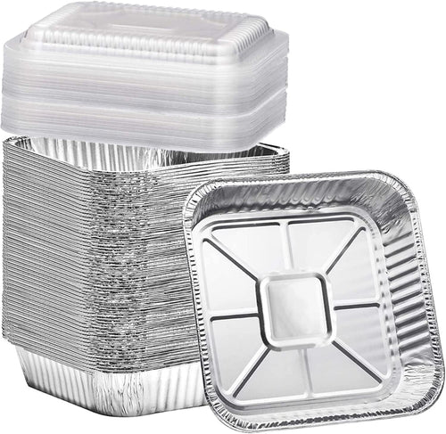 (35 Pack) 8x8 Aluminum Pans with Clear Plastic Lids - Square Baking Cake Pans
