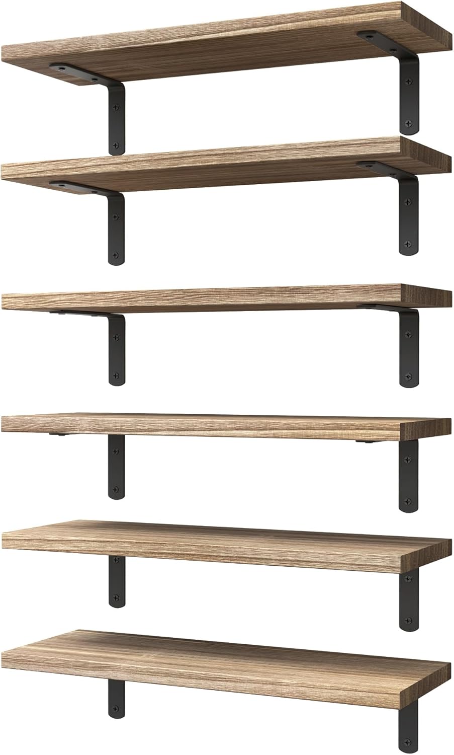 Floating Shelves Set of 6 for Wall Decor & Storage, Rustic Brown