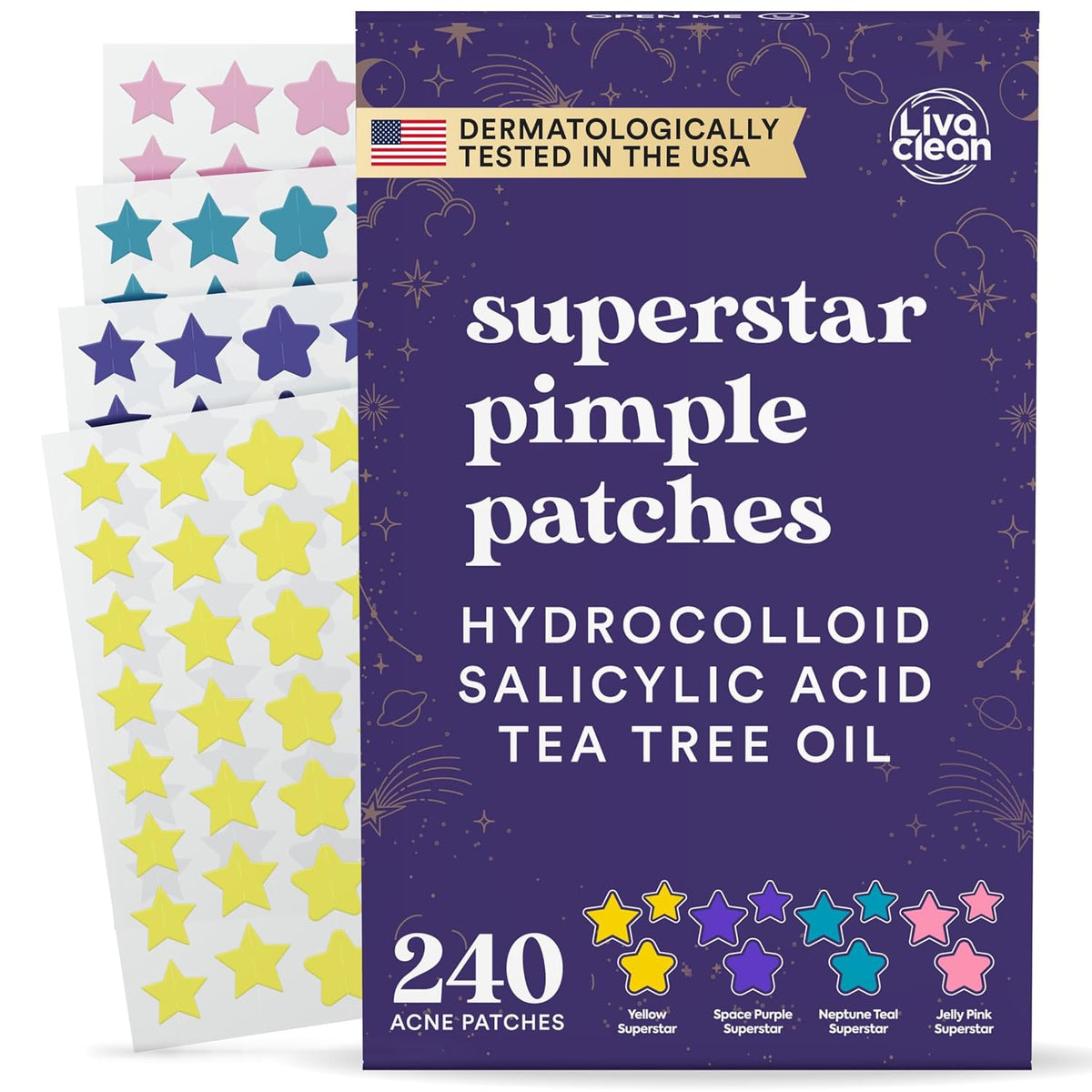 Livaclean Star Pimple Patches for Face w/ Hydrocolloid, Tea Tree oil