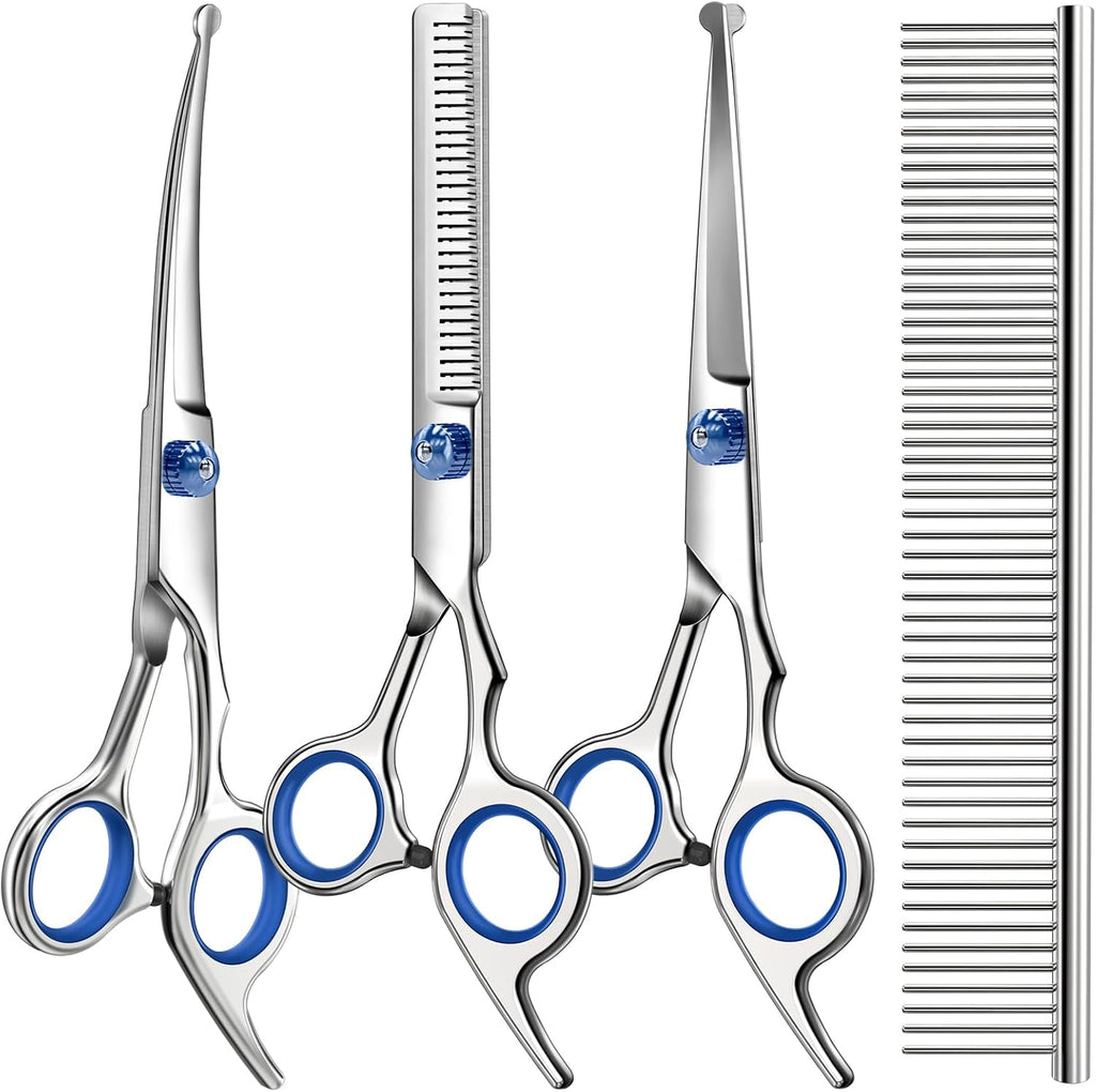 Professional 4 in 1 Dog & Cat Grooming Scissors Kit with Safety Round Tips