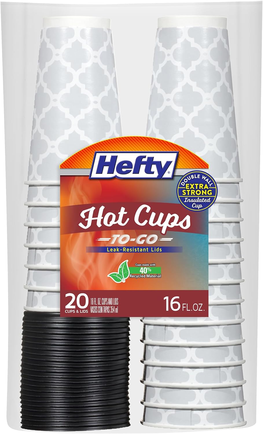 Hefty Disposable Hot Cups with Lids, Insulated Paper Coffee Cups for Tea