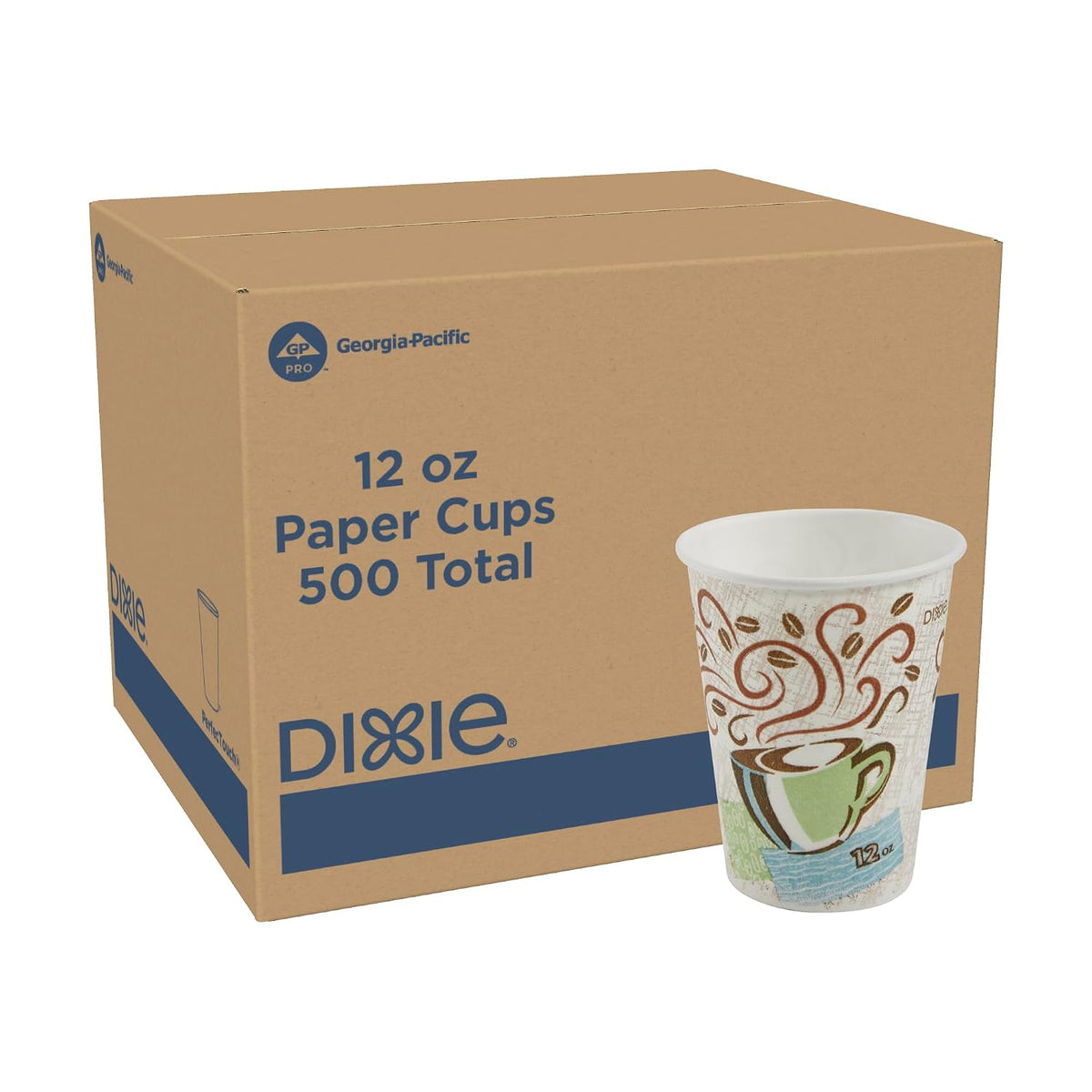 Dixie PerfecTouch 12 oz Paper Coffee Cups By GP PRO, Coffee Haze Design