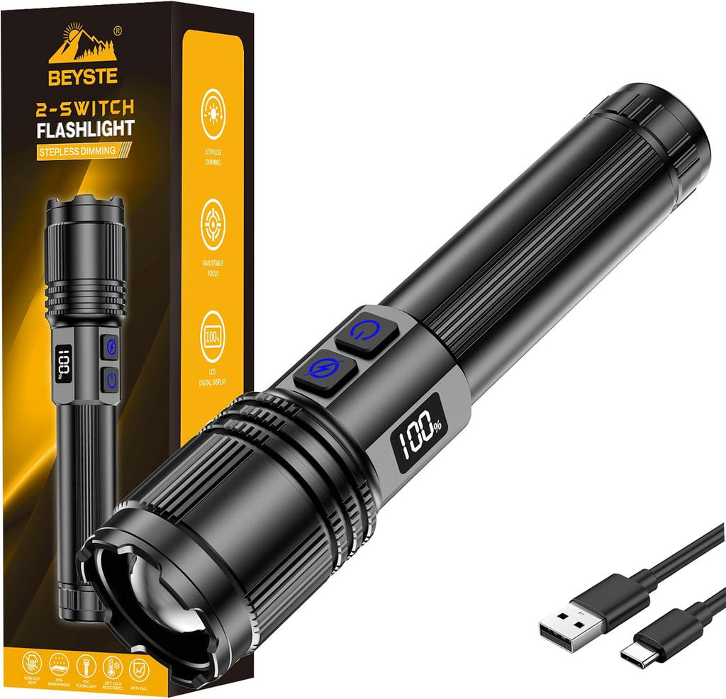 Rechargeable Flashlight 100000 High Lumens, Super Bright Flash Light