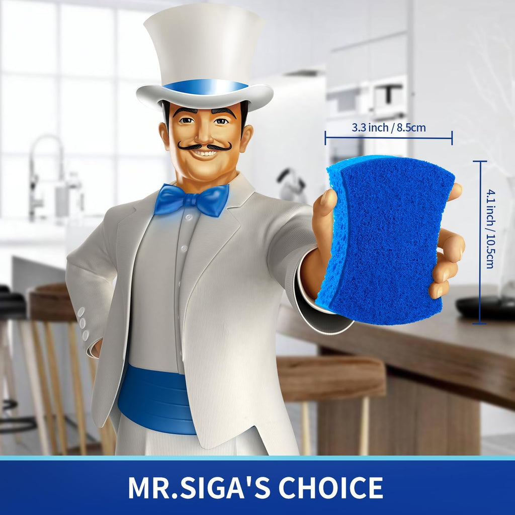 MR.SIGA Non-Scratch Cellulose Scrub Sponge, Dual-Sided Dishwashing Sponge