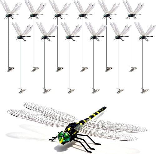 12 Pack 3D Dragonfly Clips, Fake Dragonflies with Stakes, Realistic Plastic - dragonfly clips for hats
