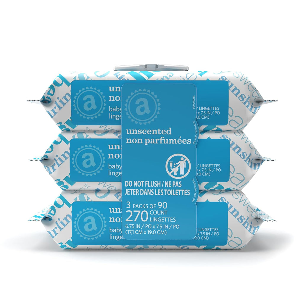 Amazon Elements Baby Wipes, Unscented, Hypoallergenic, Alcohol-Free