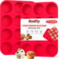 Redfly 2 Pack Silicone Muffin Pans for Baking & Cupcake Pan - 12 Cup Regular - silicone muffin baking molds