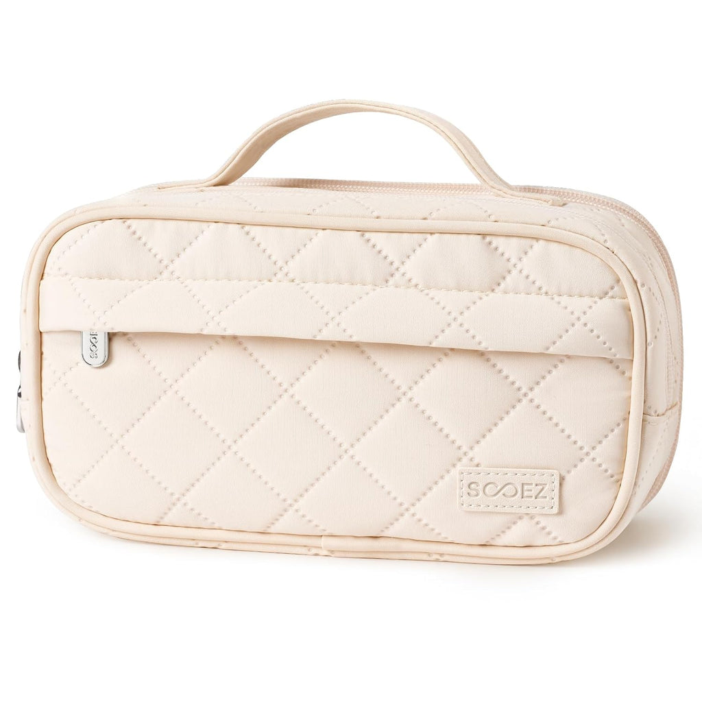 Sooez Large Pencil Case, Pencil Pouch with Handle, Pen Bag Marker Organizer - sooez quilted pencil case