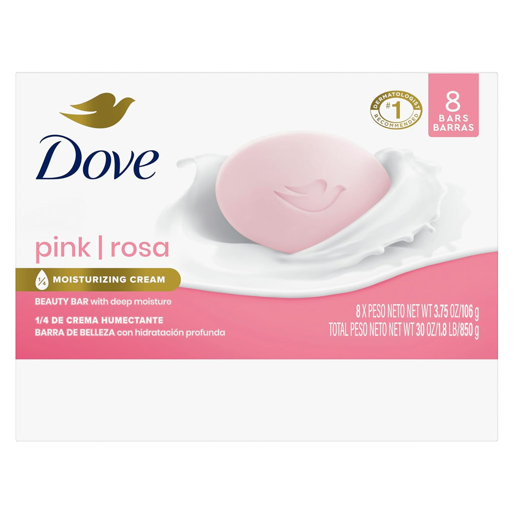 Dove Beauty Bar Soap Pink Rosa, 8 Bars for Soft, Smooth Skin, Cleans