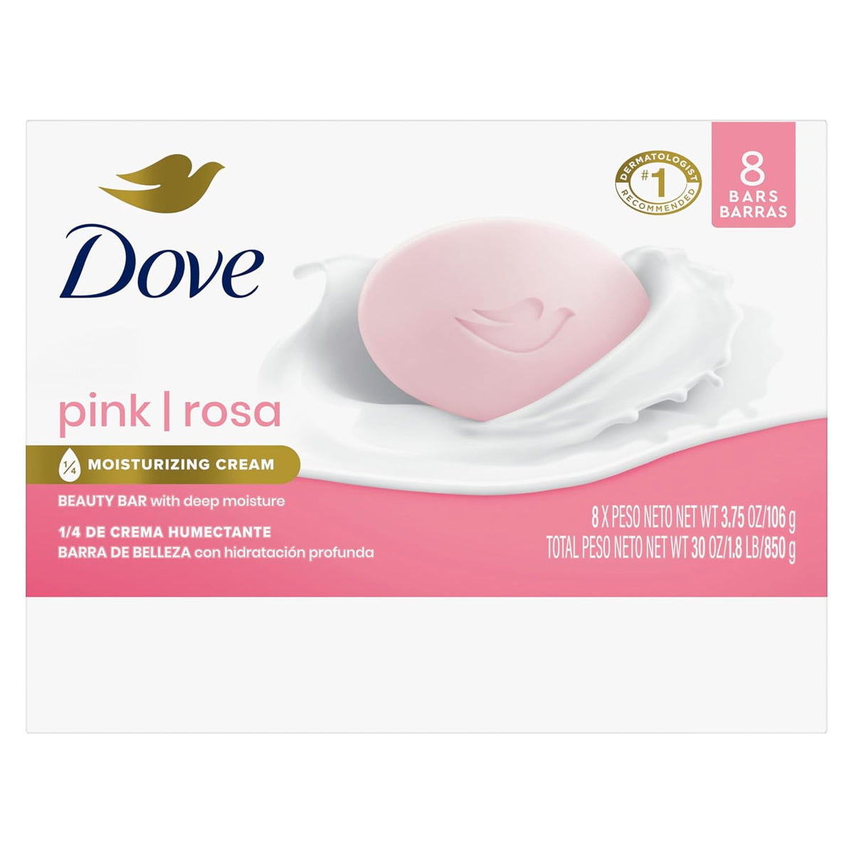 Dove Beauty Bar Soap Pink Rosa, 8 Bars for Soft, Smooth Skin, Cleans