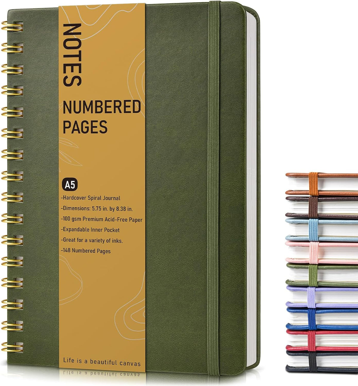 Lined Spiral Journal Notebook, A5 Hardcover Leather Journals for Women Men