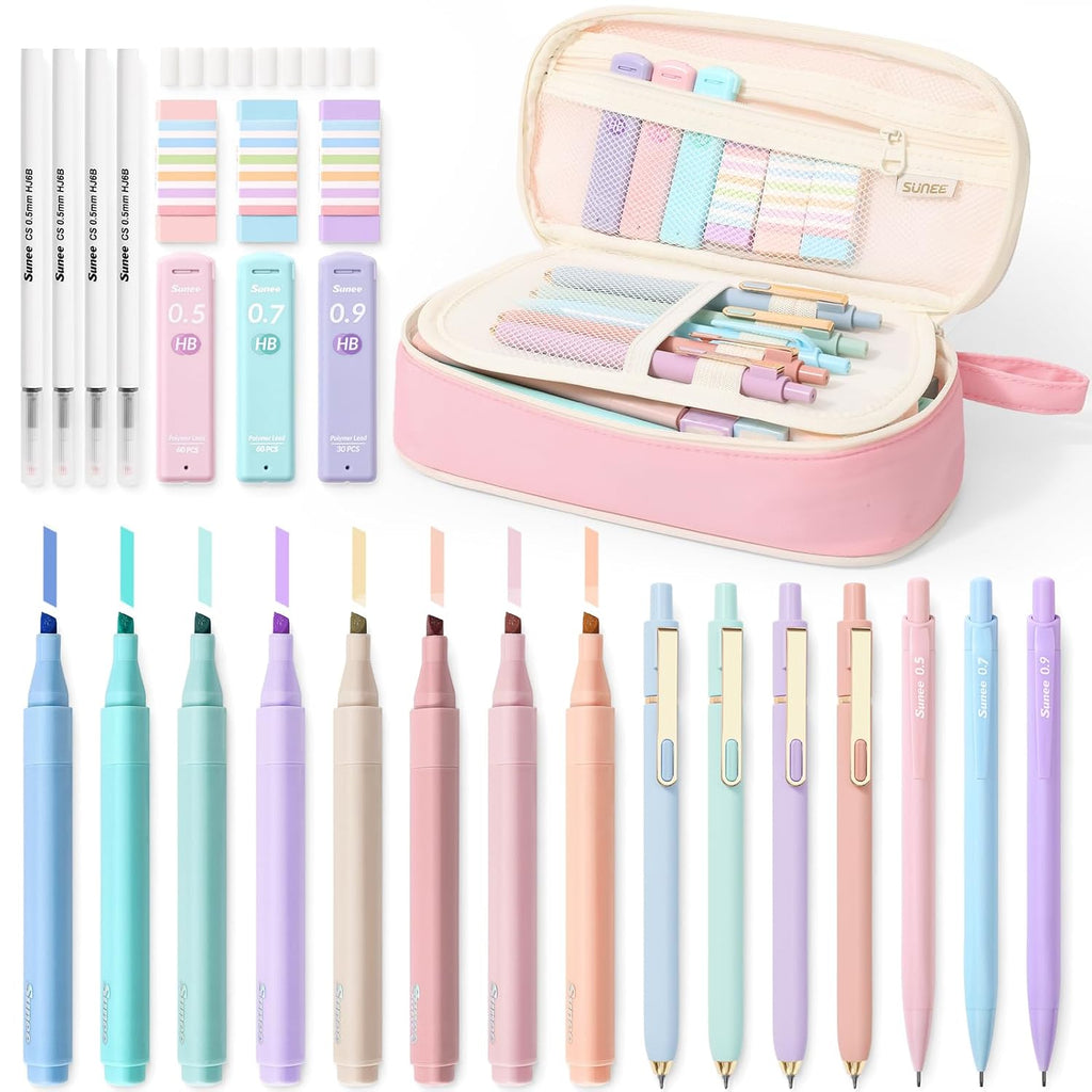SUNEE Pencil Case with Supplies, 35PCS Aesthetic Stationery Set with Pastel - pencil pouch supplies