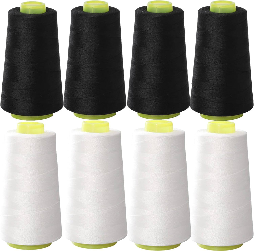 Black & White Sewing Thread, 8PCS 40S/2 3000 Yard Spool Serger Thread