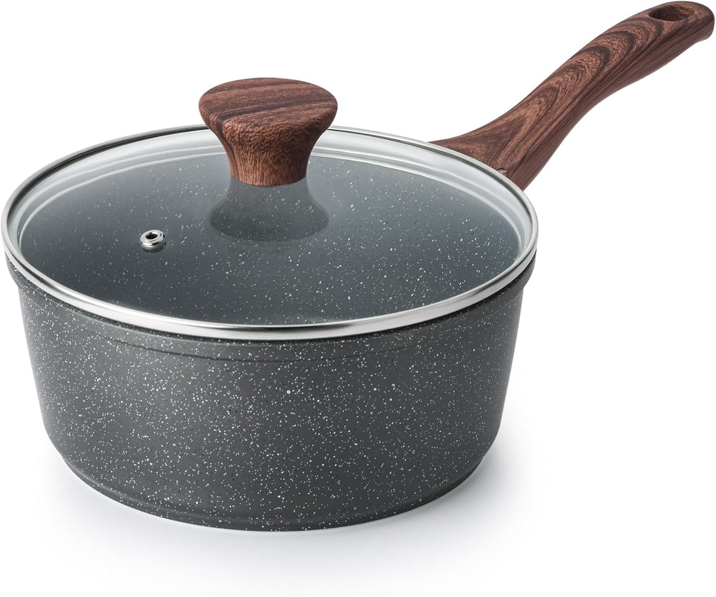 SENSARTE Nonstick Saucepan with Lid, 1.5 Quarts Small Pot with Swiss Granite Coating