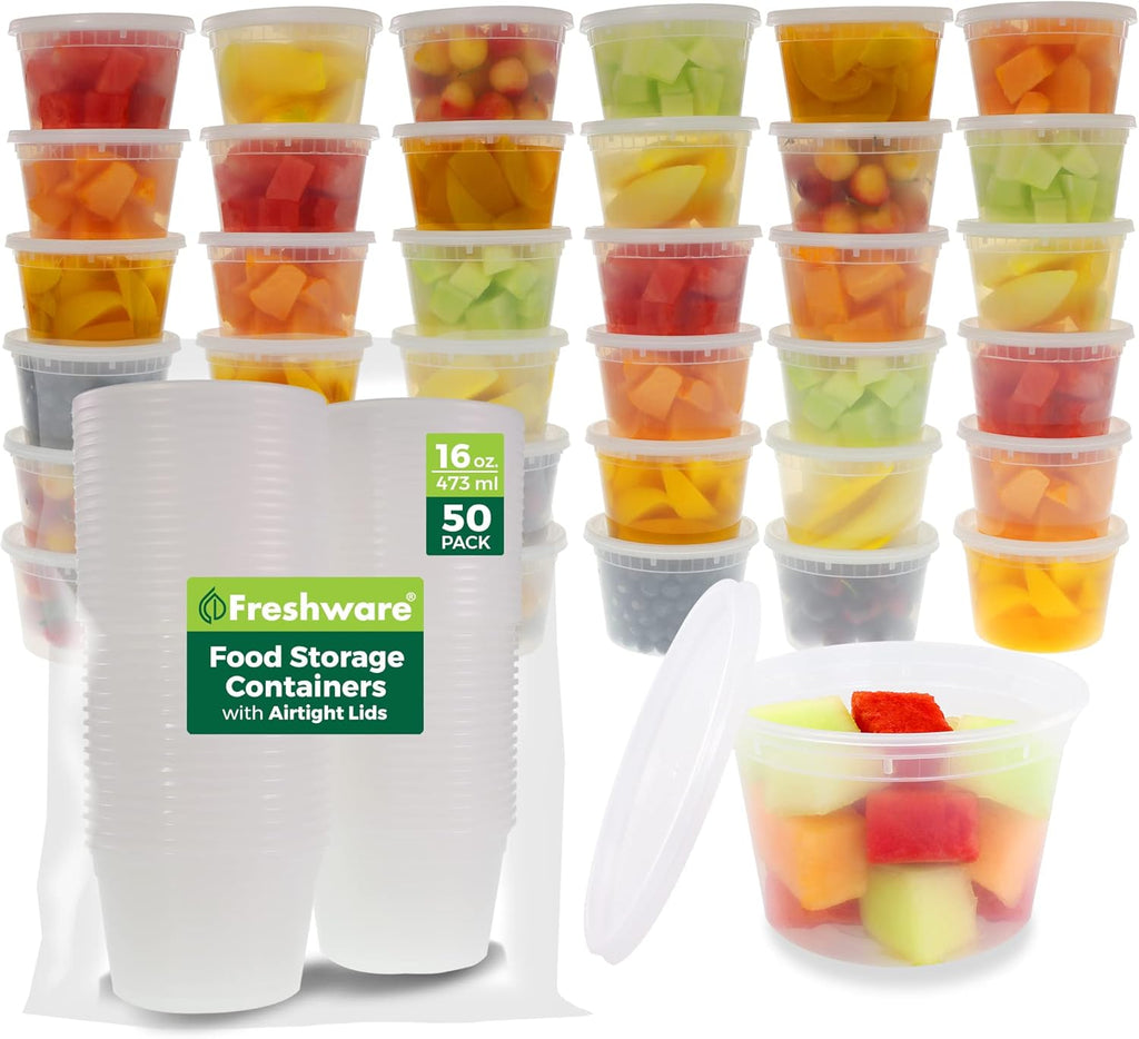 Freshware Food Storage Containers 50 Set 16 oz Plastic Deli Containers