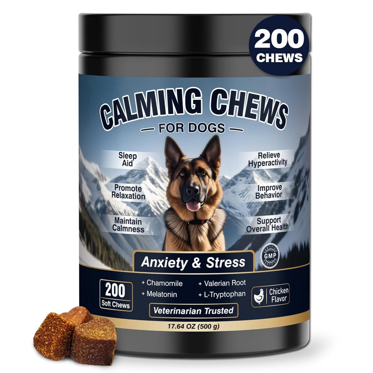 Calming Chews for Dogs 200ct, Dog Calming Chews - Anxiety and Stress Relief - calming for dogs with separation anxiety