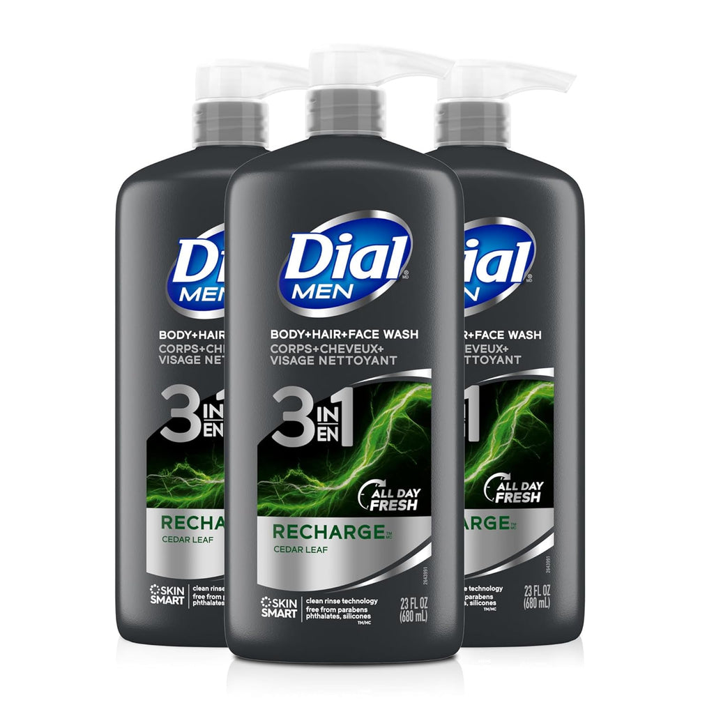 Dial Men 3in1 Body, Hair and Face Wash, Recharge, 69 fl oz