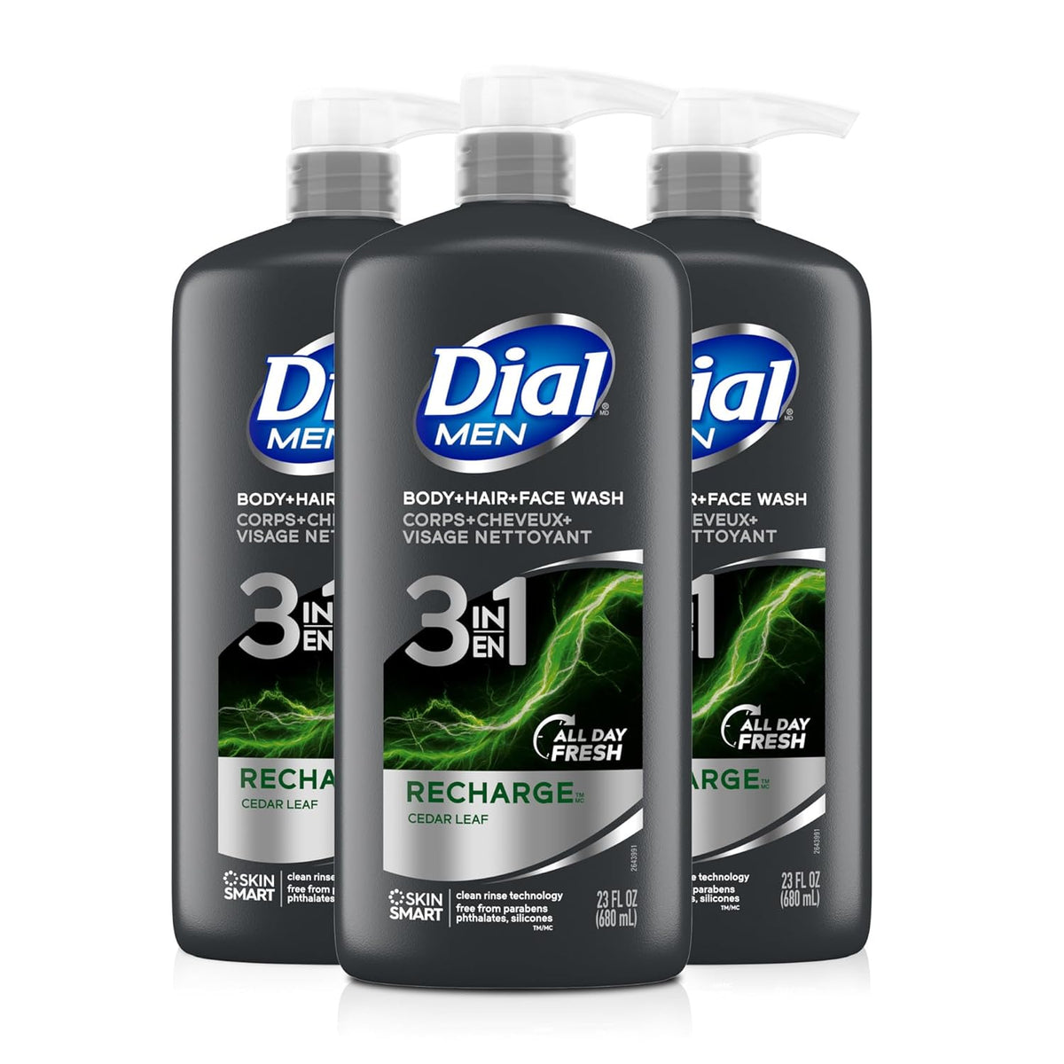 Dial Men 3in1 Body, Hair and Face Wash, Recharge, 69 fl oz