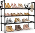 3 Tier Shoe Rack for Closet, Shoe Organizer with 5 Hooks