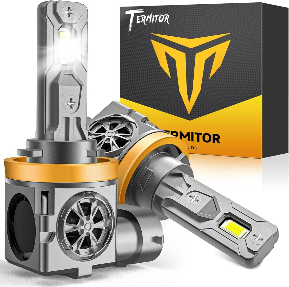 Termitor Upgraded H11 H9 High/Low Beam Bulbs, 80,000LM 6500K, 1:1 Mini OEM Size