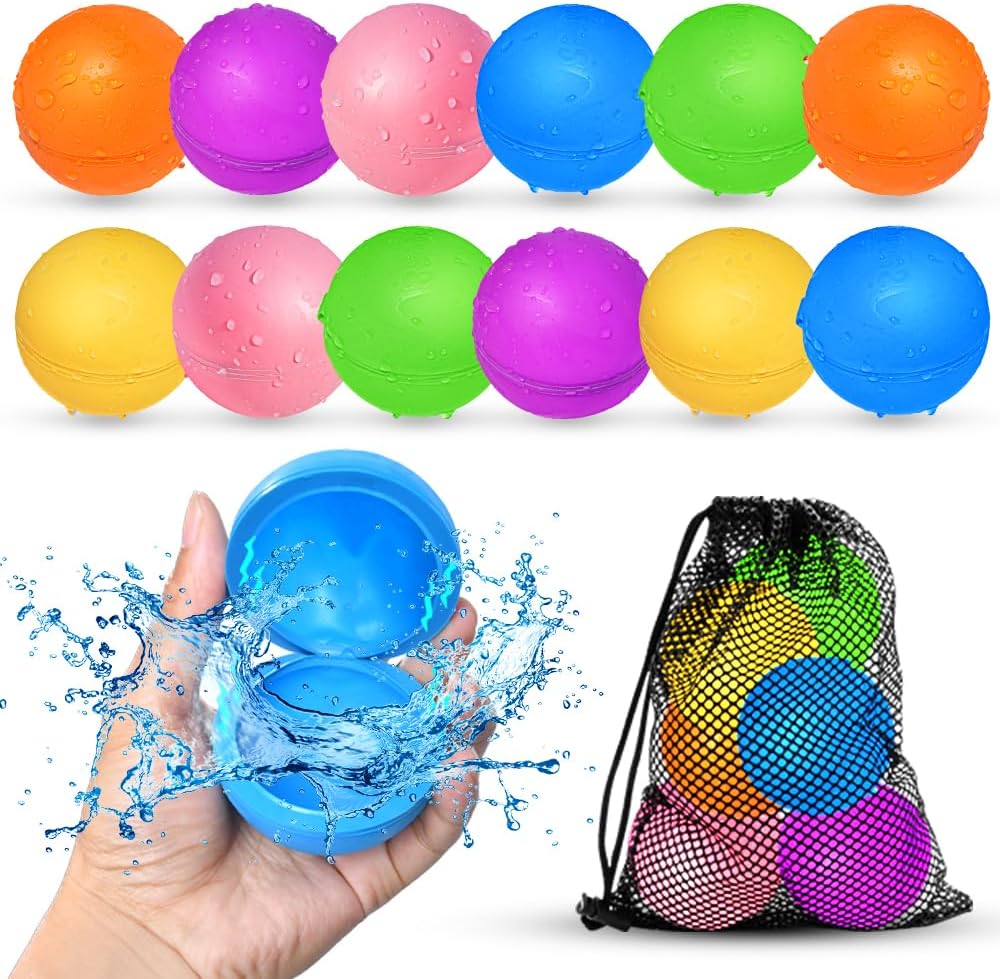 12Pcs Reusable Water Balloons, Pool Beach water Toys for Boys and Girls